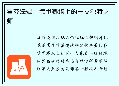 霍芬海姆：德甲赛场上的一支独特之师